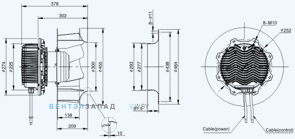 Габаритные размеры Sanmu ECF-K-8D450-PLHDAJ4