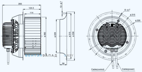 Габаритные размеры Sanmu ECF-K-8D280-PLQDAJ0
