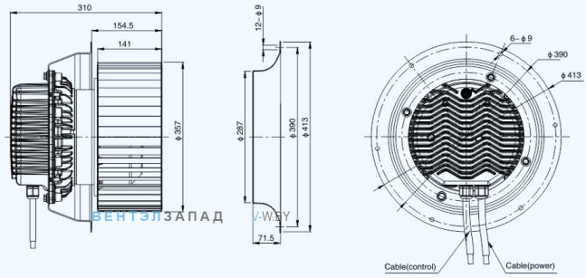 Габаритные размеры Sanmu ECF-K-8D355-PLQDAJ0