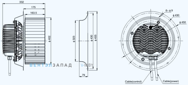 Габаритные размеры Sanmu ECF-K-8D400-PLQDAJ0