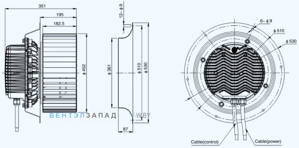 Габаритные размеры Sanmu ECF-K-8D450-PLQDAJ0