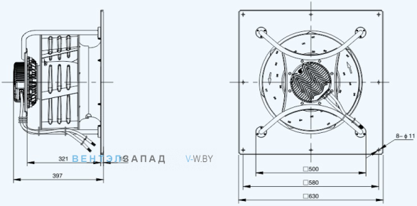 Габаритные размеры Sanmu ECF-K-8D500-PLHDAL0