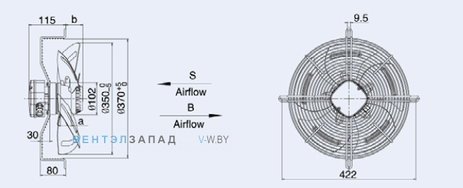 Габаритные размеры Weiguang YWF4E-350S-102/34-G