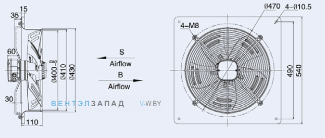 Габаритные размеры Weiguang YWF6E-400S-102/47-B0
