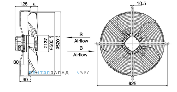 Габаритные размеры Weiguang YWF4E-500S-137/42-G Габаритные размеры Weiguang YWF4E-500S-137/42-G