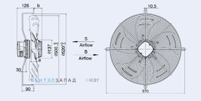 Габаритные размеры Weiguang YWF4E-500S-137/35-G