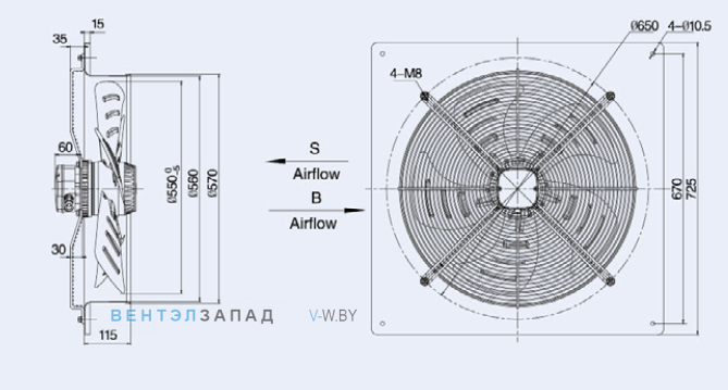 Габаритные размеры Weiguang YWF4D-550S-137/50-B1