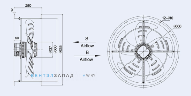 Габаритные размеры Weiguang YWF4E-550S-137/50-T