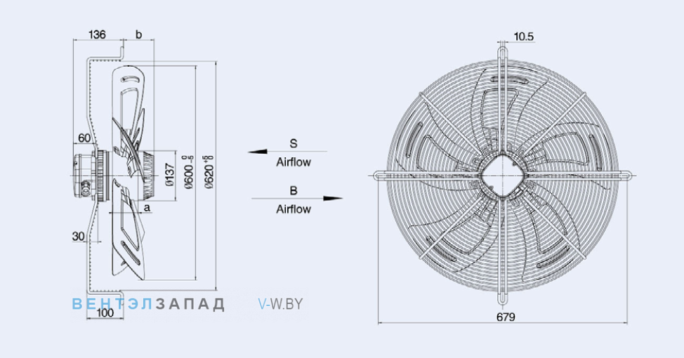 Габаритные размеры Weiguang YWF6D-600S-137/70-G
