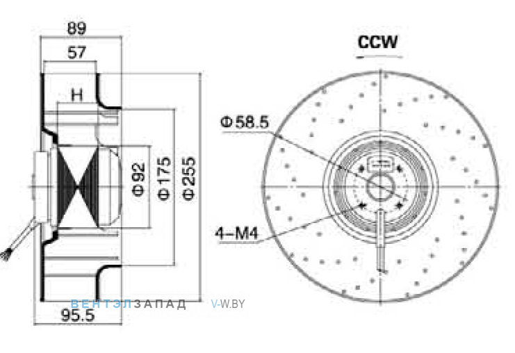 Габаритные размеры Weiguang YWF-2E-92/45-B-L250/57