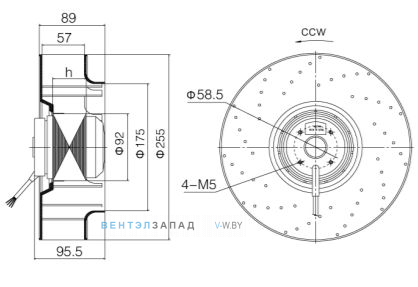Габаритные размер Weiguang YWF-L92-2E-35B-255-57