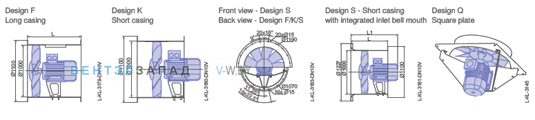 Размеры и варианты исполнения Ziehl-abegg DN10V-4DF.H7 Maxvent owlet