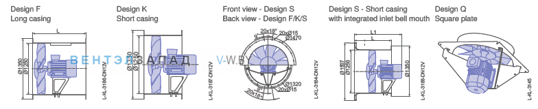 Размеры и варианты исполнения Ziehl-abegg DN12V-4DF.N7 Maxvent owlet