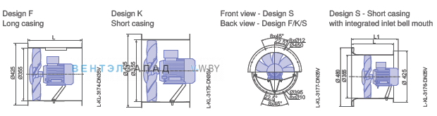 Размеры и варианты исполнения Ziehl-abegg DN35V-4DF.87 Maxvent owlet