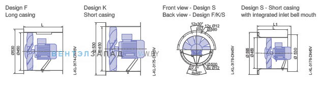 Размеры и варианты исполнения Ziehl-abegg DN45V-4DF.97 Maxvent owlet