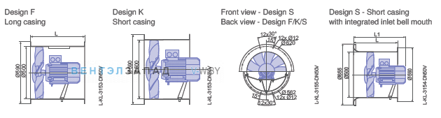 Размеры и варианты исполнения Ziehl-abegg DN50V-4DF.A7 Maxvent owlet