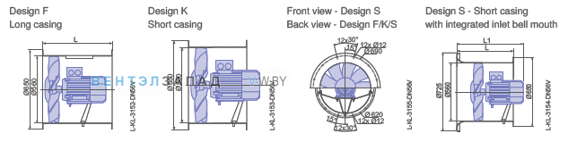 Размеры и варианты исполнения Ziehl-abegg DN56V-4DF.B7 Maxvent owlet
