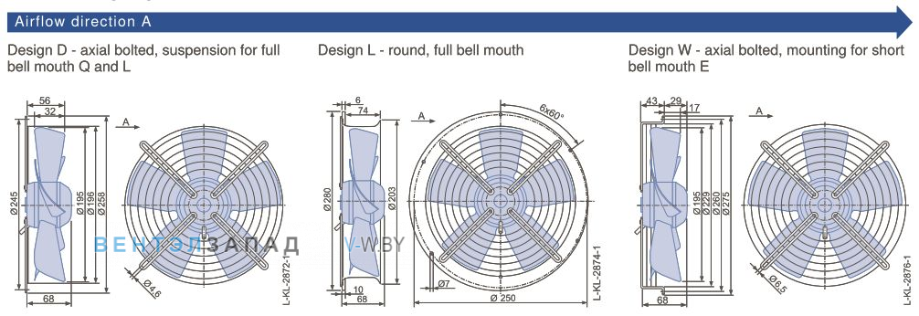 Габаритные размеры, подбор Ziehl-abegg FB020-2ED.W8.A5