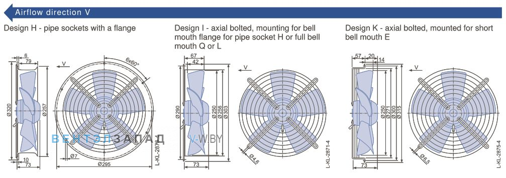Габаритные размеры, подбор Ziehl-abegg FB025-4EW.WA.A5