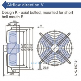 Габаритные размеры, подбор Ziehl-abegg FB045-4EK.4F.V4P