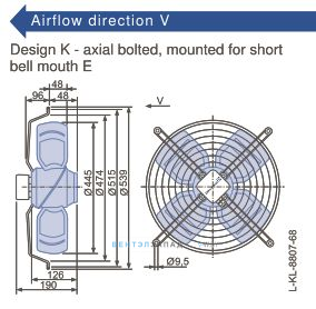 Габаритные размеры, подбор Ziehl-abegg FB045-6EK.2C.V4P