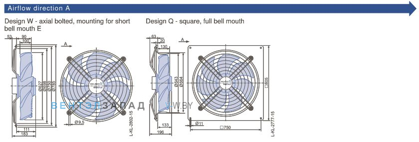 Размеры и варианты исполнения Ziehl-abegg  FN063-ZIK.DG.V7P2 380B