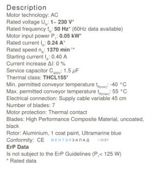 Рабочие параметры Ziehl-abegg FN025-4ED.W8.A7