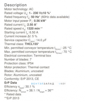 Рабочие параметры Ziehl-abegg FN045-4EF.4I.V7P1