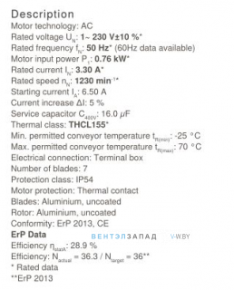 Рабочие параметры Ziehl-abegg FN050-4EF.4I.V7P1