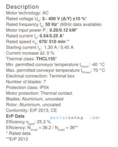 Рабочие параметры Ziehl-abegg FN056-ADQ.4F.V7P2