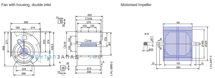 Ziehl-abegg RD22P-4DW.4F.1L размеры корпуса и рабочего колеса