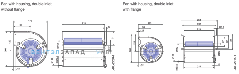 Ziehl-abegg RD13S-2EP.WC.1R размеры и исполнение вентилятора и рабочего колеса