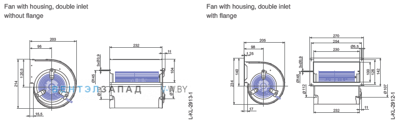 Ziehl-abegg RD13S-2EP.WC.2R размеры и исполнение вентилятора и рабочего колеса