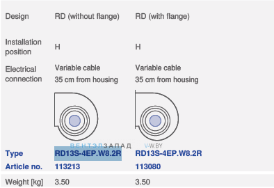 вентилятор RD13S-4EP.W8.2R исполнение, артикул,
