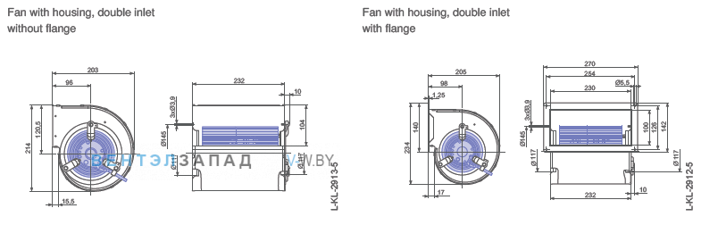Ziehl-abegg RD15S-2EP.WD.1R размеры и исполнение вентилятора и рабочего колеса