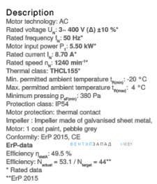 Рабочие параметры RZ35S-4DW.6W.3L