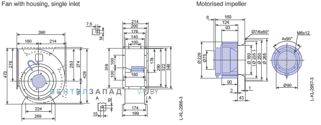 Ziehl-abegg RE22P-4DK.2F.1R размеры рабочего колеса и корпуса вентилятора