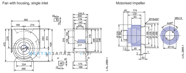 Ziehl-abegg RE22P-4DK.4C.1R размеры рабочего колеса и корпуса вентилятора