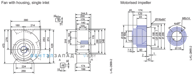 Ziehl-abegg RE22P-4EK.4C.1R размеры рабочего колеса и корпуса вентилятора