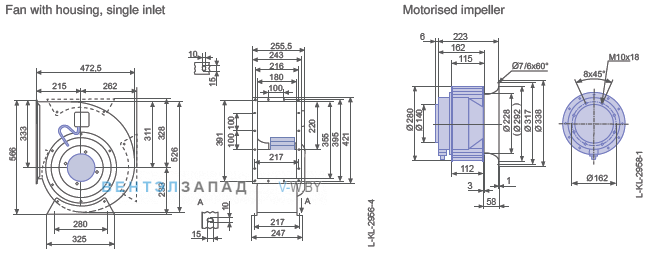 Ziehl-abegg RE28P-4DK.6F.1R размеры рабочего колеса и корпуса вентилятора