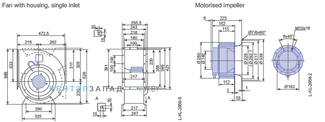 Ziehl-abegg RE28P-4EK.6F.1R размеры рабочего колеса и корпуса вентилятора