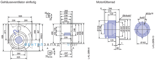 Ziehl-abegg RE31P-4DK.6F.1R размеры рабочего колеса и корпуса вентилятора