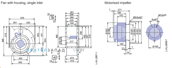 Ziehl-abegg RG35P-4DK.7M.1R размеры и исполнение вентилятора и рабочего колеса