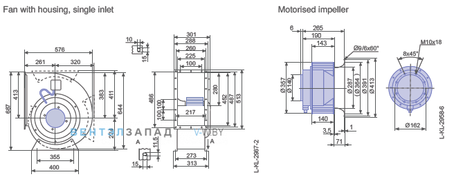 Ziehl-abegg RG35P-6DK.6F.1R размеры и исполнение вентилятора и рабочего колеса