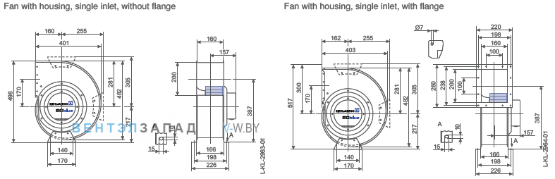 Ziehl-abegg RG25R-ZIK.DC.4R размеры и исполнение вентилятора и рабочего колеса