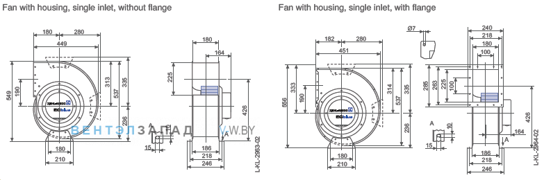 Ziehl-abegg RG28R-ZIK.DC.4R размеры и исполнение вентилятора и рабочего колеса