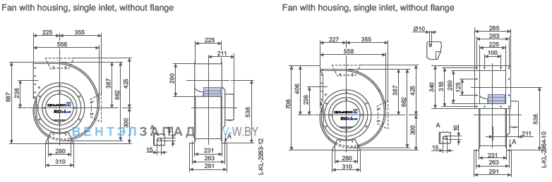 Ziehl-abegg RG35R-ZIK.GG.4R размеры и исполнение вентилятора и рабочего колеса