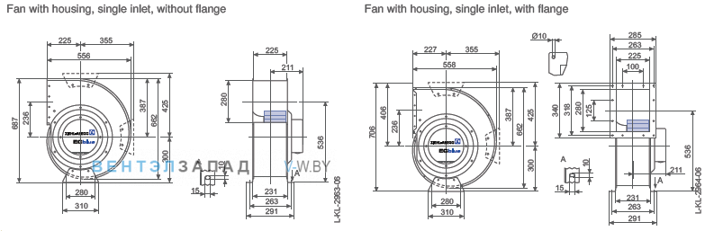 Ziehl-abegg RG35R-ZIK.GG.4R размеры и исполнение вентилятора и рабочего колеса