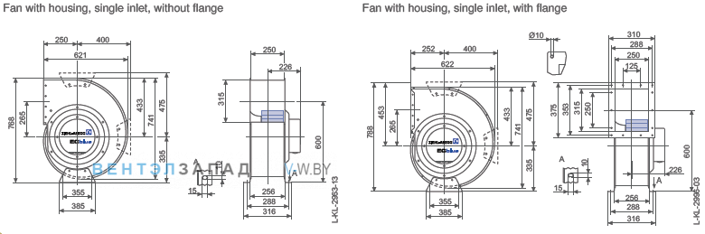 Ziehl-abegg RG40R-ZIK.GL.4R размеры и исполнение вентилятора и рабочего колеса