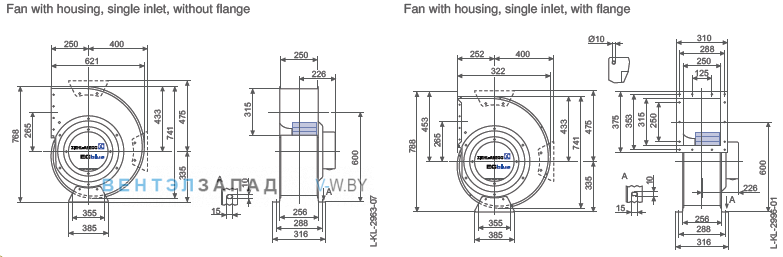 Ziehl-abegg RG40R-ZIK.GL.4R размеры и исполнение вентилятора и рабочего колеса